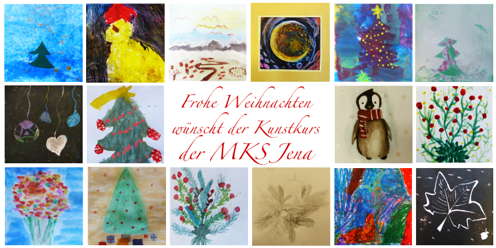 Collage mit Weihnachtsbildern aus den Kunstklassen der Musik- und Kunstschule